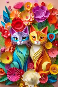 Bunte Katzen mit Blumen