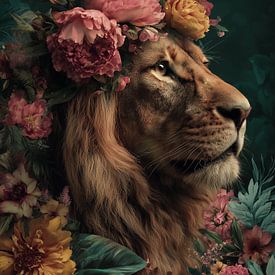 Löwe in den Blumen von Studio Ypie