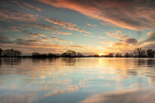 High water ad Waal at sunset
