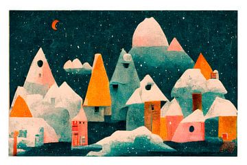 Small village and moon by treechild .