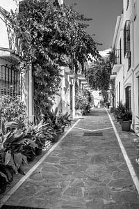 Gasse in Marbella in schwarz-weiß
