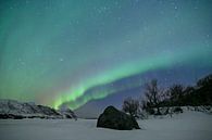 Noorderlicht boven een bevroren meer op de Lofoten in Noorwegen van Sjoerd van der Wal Fotografie thumbnail