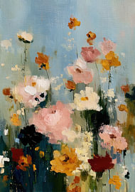 Prairie de fleurs sauvages abstraite, en rose et bleu clair sur Niklas Maximilian