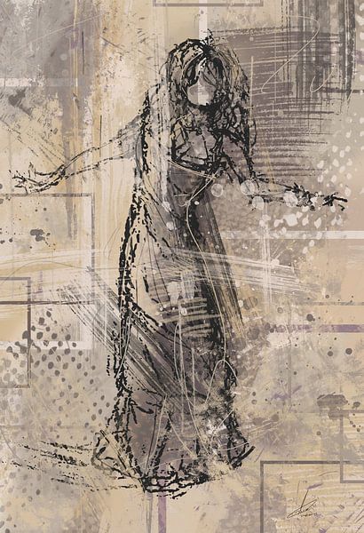 Figurative work - lady in charcoal by Emiel de Lange