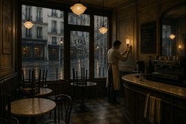 Closing Time at Café de Flore – Paris Rain Wall Art by Dodik Hariyono