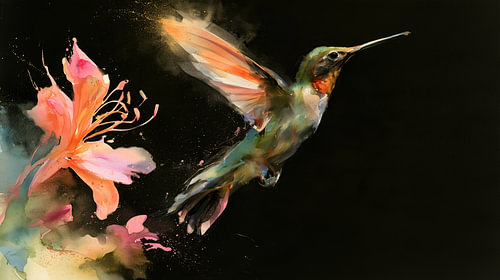 Kolibrie in vogelvlucht aquarel