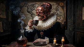 Steampunk Skull Lady having her oil changed