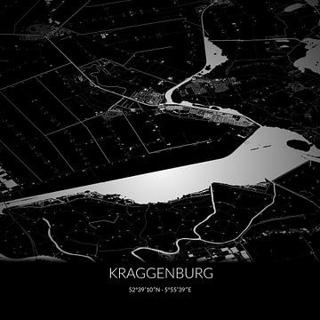 Zwart-witte landkaart van Kraggenburg, Flevoland. van Rezona