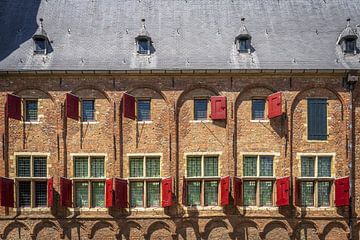 Windows of historic building in Middelburg Zeeland Netherlands.