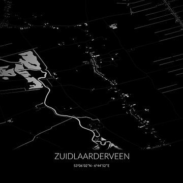 Zwart-witte landkaart van Zuidlaarderveen, Drenthe. van Rezona