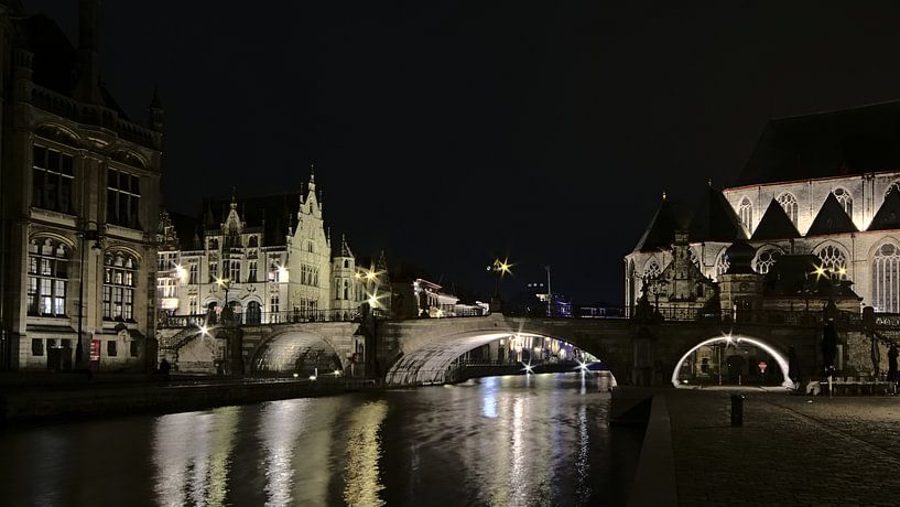 St. Michaelsbrücke bei Nacht in Gent von Kristof Lauwers
