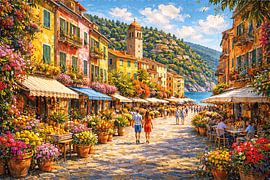 Monterosso al Mare in Italien, ein impressionistisches Gemälde. von Galerie Hoppenbrouwers
