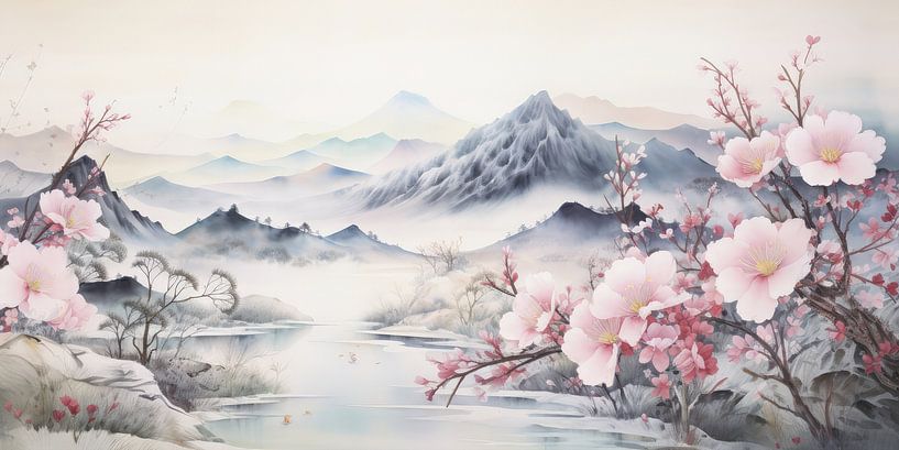 Very beautiful scenery with water and mountains by Art Bizarre