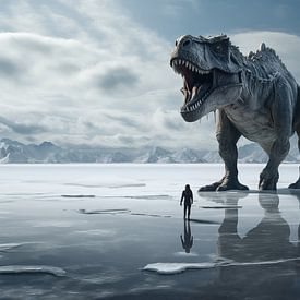 Le Tyrannosaurus Rex s'aventure seul dans le lac froid de l'âge de glace sur Animaflora PicsStock