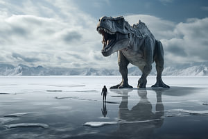 Tyrannosaurus Rex geht allein in den kalten See Eiszeit