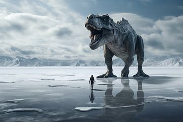 Tyrannosaurus Rex goes alone into the cold lake Ice Age by Animaflora PicsStock