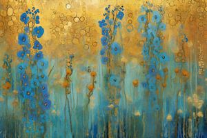 Blaue Blumen in goldenem Licht