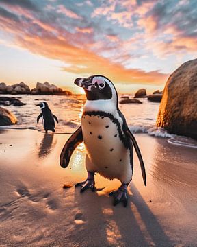 Pingouins sur la plage sur fernlichtsicht