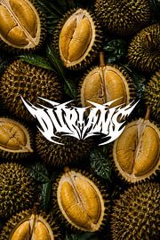 Poster met heavy metal-typografie, wanddecoratie met doerianvruchten, donkere tropische inrichting, downloadbare afbeelding van Rizal Ali Achmad