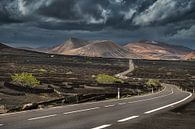 Slingerweg door La Geria, het druiventeelt gebied van Lanzarote van Harrie Muis thumbnail