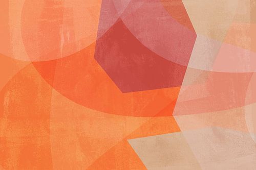 Abstracte vormen in oranje, zand en donkerroze