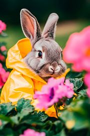 Cute rabbit in a mackintosh blossoms by Poster Art Shop