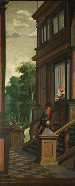 Peinture de chambre en sept parties : Un escalier extérieur, Dirck van Delen par Des maîtres magistraux