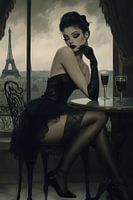 Verführerische Femme fatale mit Blick auf den Eiffelturm