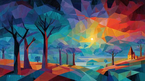 Kleurrijke zonsondergang kubisme abstract panorama