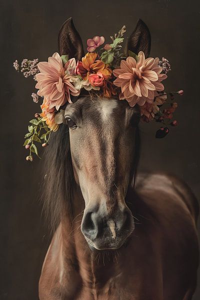Cheval avec des fleurs par Bert Nijholt