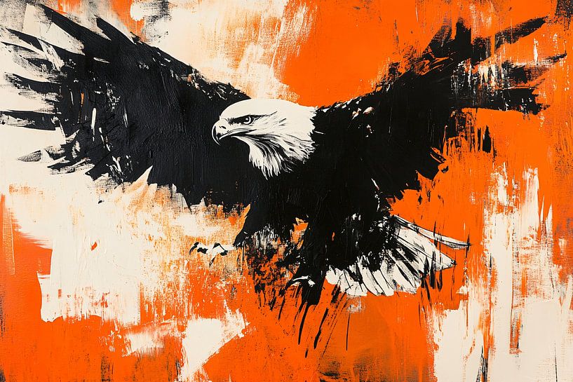 Abstrakter Adler mit orangefarbenem Hintergrund von Imperial Art House