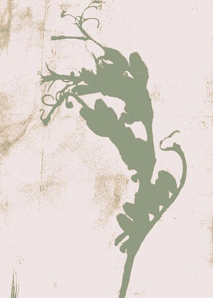 Abstract botanical. Plant in mint jade green on white with golden patina. by Dina Dankers