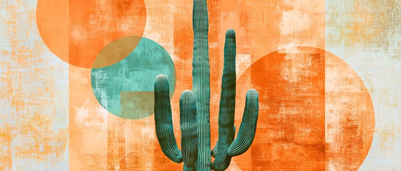 Cactus art with colourful circles by Poster Art Shop