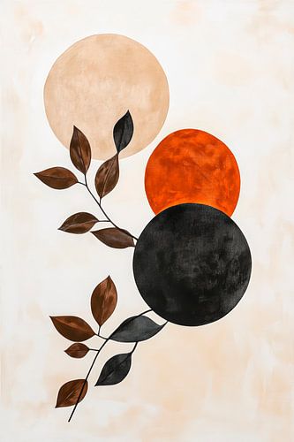 Abstracte cirkels met bladeren - warme tinten