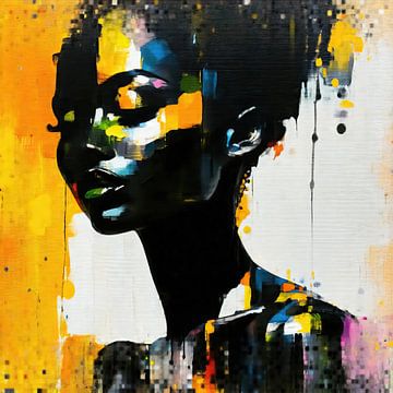 Vrouw Abstract | Abstract Portret in Zwart Geel van De Mooiste Kunst