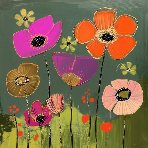 Cheerful Flower Meadow in Bright Colours by Color Square