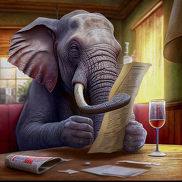 Elefant in einer Bar, der die Zeitung liest Illustration von Animaflora PicsStock