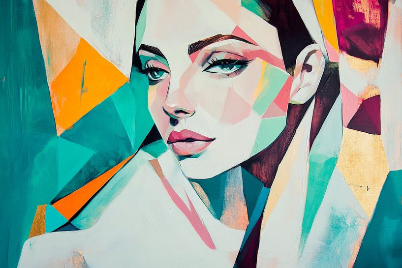 Geometrische Schönheit – Portraittraum  Farbige Facetten – von Poster Art Shop