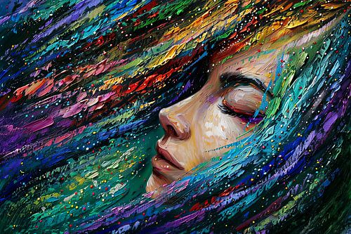 Digitaal abstract schilderachtig portret fictieve vrouw