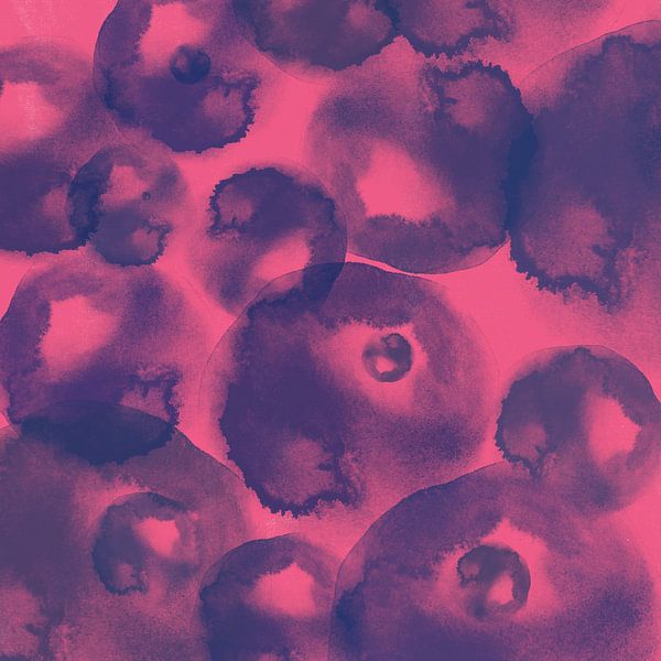 Neon-Kunst. Aquarellierte organische Formen in Dunkelblau und leuchtendem Pink von Dina Dankers