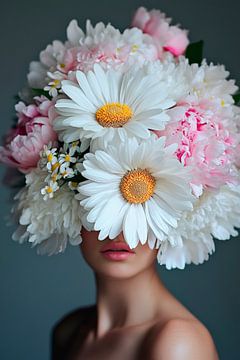 Vrouwelijke schoonheid met een bloemenkrans van Poster Art Shop