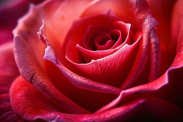 Elegante rode roos in volle bloei close-up van De Muurdecoratie