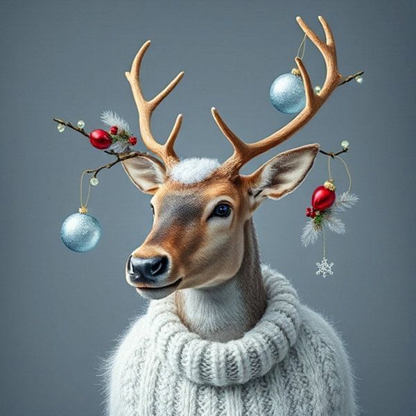 Kunst-Rentier mit Wollpulli. von J.a Dijkstra