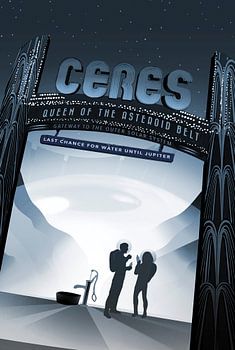 STK204746S-Retro space travel poster of the dwarf planet Ceres.