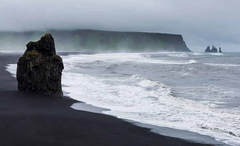Arnardrangur auf dem schwarzen Sandstrand , Island von Daan Kloeg