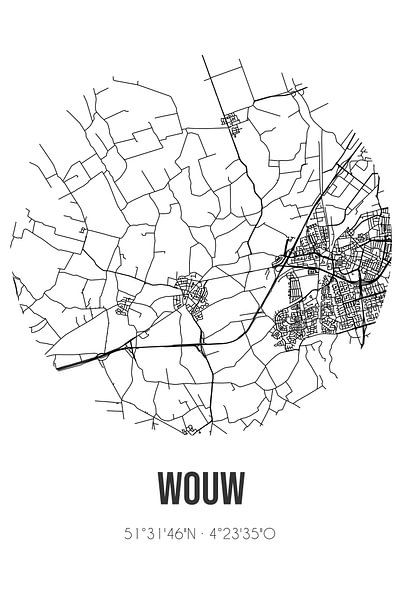 Wouw (Noord-Brabant) | Map | Black and white by Prints of Place