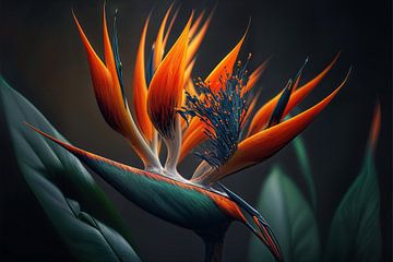 Opengestrekte Oranje Strelitzia van Surreal Media