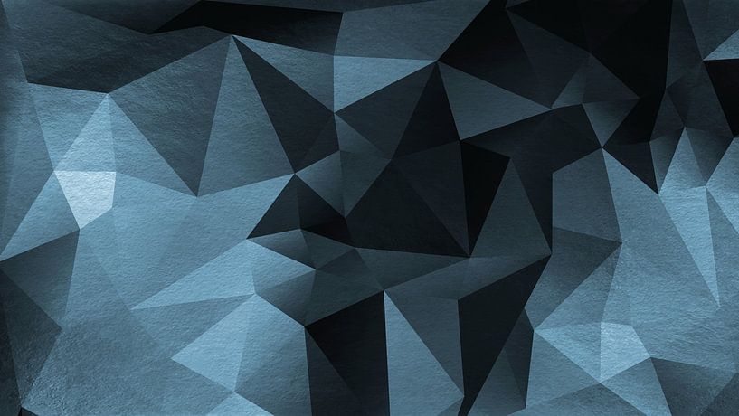 Abstracte geometrie. Driehoeken in petrolblauw, lichtblauw en zwart. van Dina Dankers