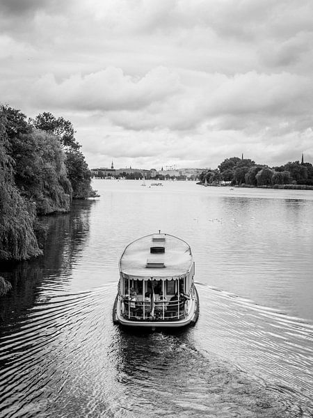 Hamburg Outer Alster Steamer Ship - Water Nature City Black White by Der HanseArt