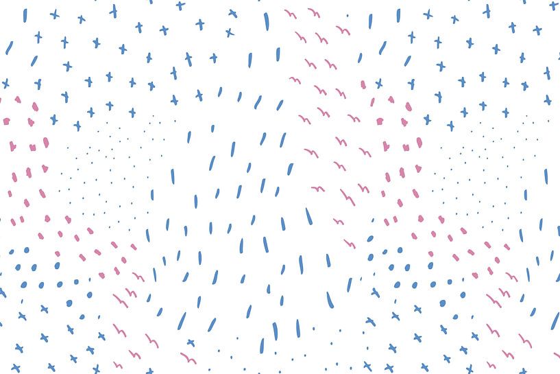 Crosses, lines and dots in pastel and neon. Cobalt blue, raspberry pink and white. by Dina Dankers